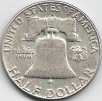 (1962d) Монета США 1962 год 50 центов   Бенджамин Франклин Серебро Ag 900  XF