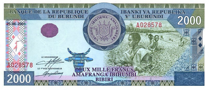 (2001) Банкнота Бурунди 2001 год 2 000 франков &quot;Уборка урожая &quot;   UNC