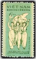 (1961-002) Марка Вьетнам "Девушки"  бирюзовая  3 НЖК в Ханое III Θ