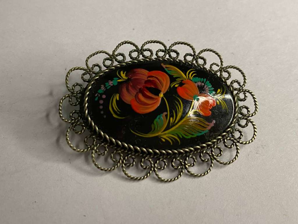 Серьги СССР фарфор Чехия и брошь Жостово