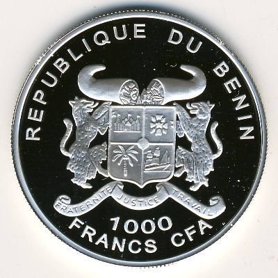 (№2004km66) Монета Бенин 2004 год 1,000 CFA Francs (Синий Кит)