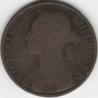 (1882) Монета Великобритания 1882 год 1 пенни "Королева Виктория"  Бронза  VF
