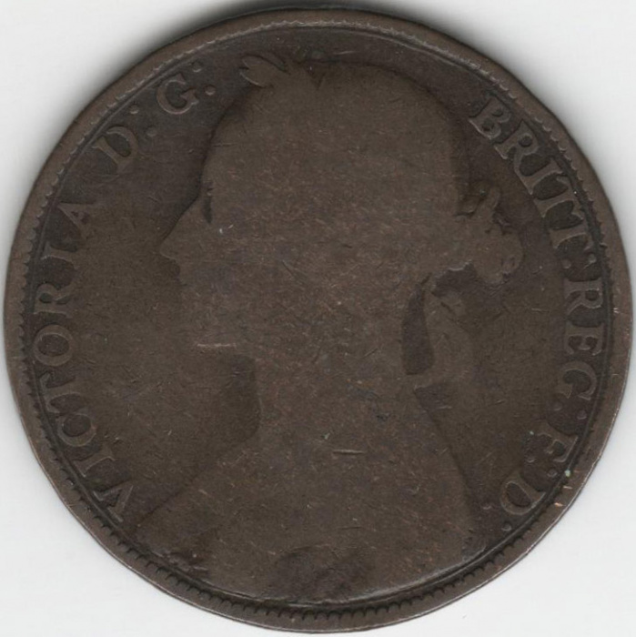 (1882) Монета Великобритания 1882 год 1 пенни &quot;Королева Виктория&quot;  Бронза  VF