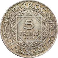 (№1928y37) Монета Марокко 1928 год 5 Francs