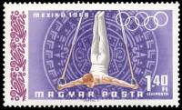 (1968-061) Марка Венгрия "Гимнастика"    Летние ОИ 1968, Мехико III Θ