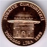 () Монета Турция 1999 год 7500000  ""   Биметалл (Платина - Золото)  AU