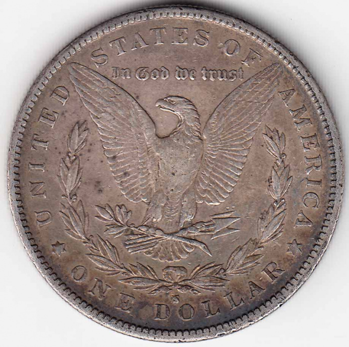 (1890s) Монета США 1890 год 1 доллар   Голова Свободы, Морган, Белоговый Орлан Серебро Ag 900  XF