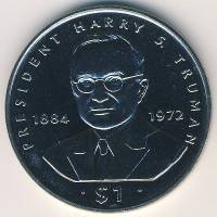 (№1995km143) Монета Либерия 1995 год 1 Dollar (Президент США Гарри С. Трумэн)