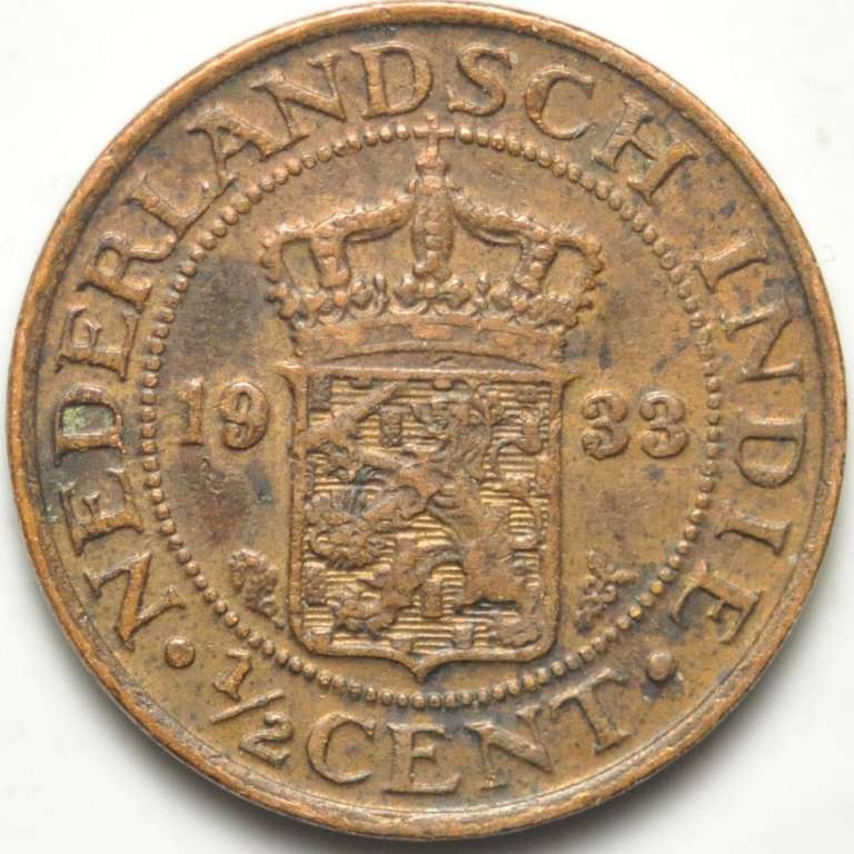 (1933) Монета Голландская Индия 1933 год 1/2 цента   Бронза  VF