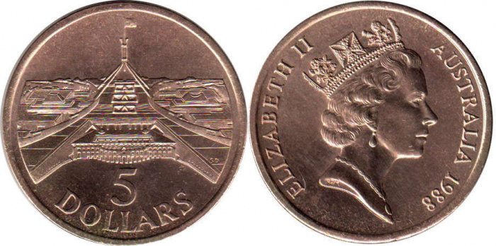 (1988) Монета Австралия 1988 год 5 долларов &quot;Здание Парламента&quot;  Бронза  UNC