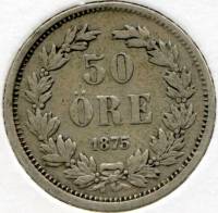 1875 Монета Швеция 1875 год 25 эре  Серебро Ag 600  VF