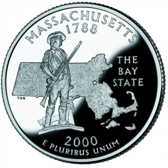 (006d) Монета США 2000 год 25 центов &quot;Массачусетс&quot;  Медь-Никель  UNC