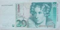 (1991) Банкнота Германия (ФРГ) 1991 год 20 марок "Аннетте фон Дросте-Хюльсхофф"   VF