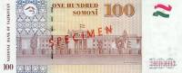 (,) Банкнота Таджикистан 1999 год 100 сомони    UNC