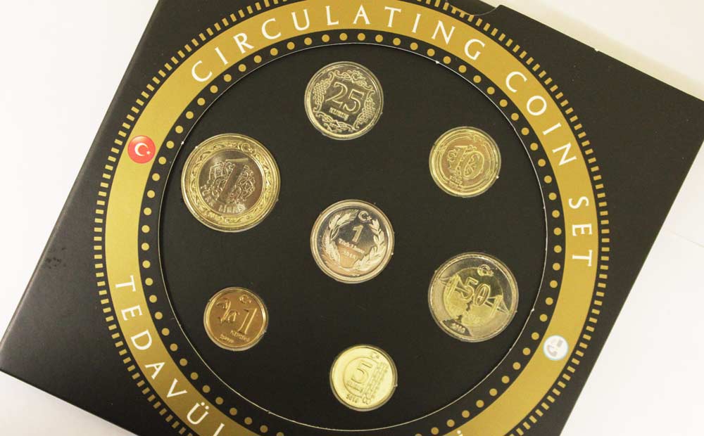 2018, 8 монет Набор монет Турция 2018 год 1, 5, 10, 25 и 50 куруш, 1 лира    Буклет