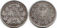 1906a Монета Германия Пруссия 1/2 марки  Серебро Ag 900  VF