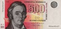 (1986 Litt A) Банкнота Финляндия 1986 год 500 марок "Элиас Лённрот" Alenius - Makinen  XF