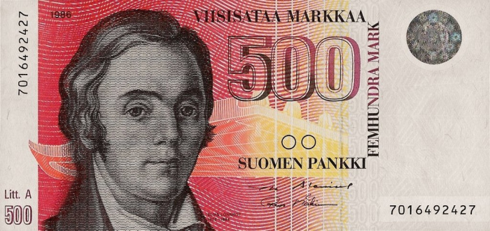 (1986 Litt A) Банкнота Финляндия 1986 год 500 марок &quot;Элиас Лённрот&quot; Alenius - Makinen  XF