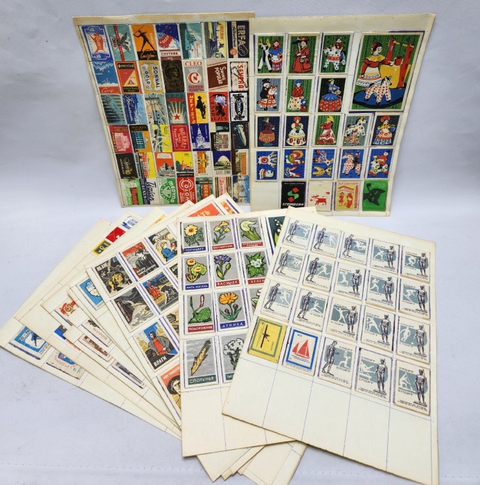 Набор спичечных этикеток СССР и зарубежные, разные темы (14 альбомных листов)