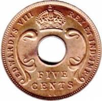 (№1936km23) Монета Восточная Африка 1936 год 5 Cents (H или кн)