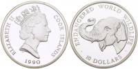 1990 Монета Острова Кука 10 долларов Слон  Серебро Ag 925  PROOF