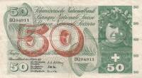 (№1957P-47b.3) Банкнота Швейцария 1957 год "50 Franken/Francs/Franchi" (Подписи: Müller  Iklé  Kunz)