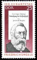 (1970-099) Марка Германия (ГДР) "Ф. Энгельс"  лиловая  150 лет рождения III Θ