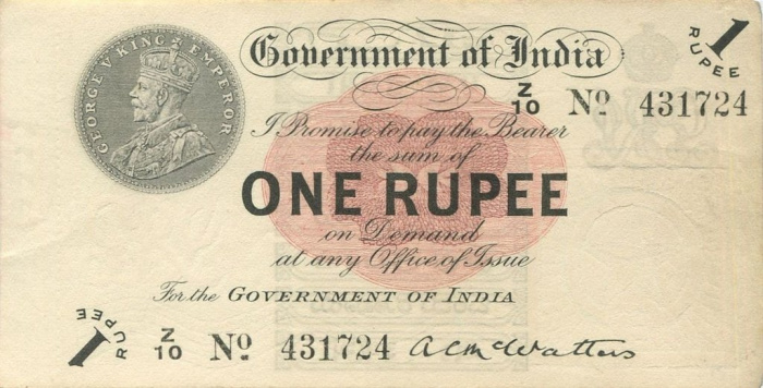 (№1917P-1e) Банкнота Индия 1917 год &quot;1 Rupee&quot; (Подписи: A)