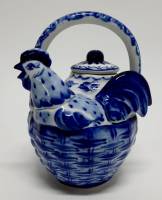 Чайник заварочный "Курочка", клеймо Гжелевские узоры, фарфор, объем 0,5 л (сост. на фото)