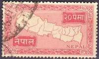 (№1954-86) Марка Непал 1954 год "Карта Непала", Гашеная