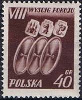(1955-009) Марка Польша "Три колеса"   8 Велогонка мира  II Θ