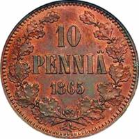 (1865) Монета Финляндия 1865 год 10 пенни   Медь  UNC