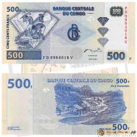 (,) Банкнота Дем Республика Конго 2002 год 500 франков "Добыча алмазов"   UNC