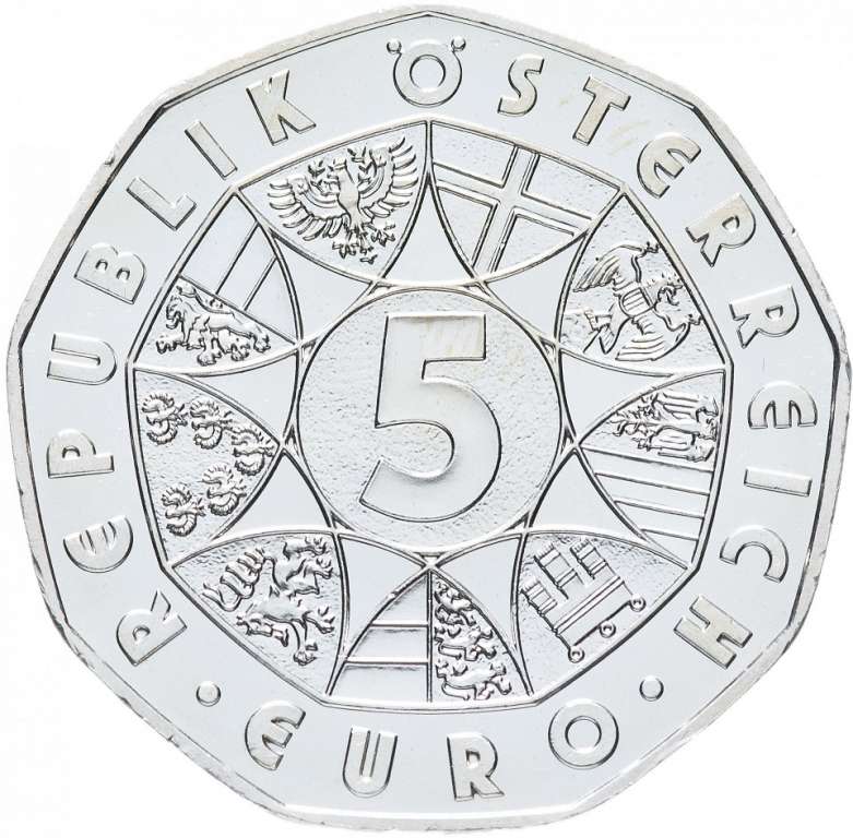 (005) Монета Австрия 2005 год 5 евро &quot;Лыжный спорт. 100 лет&quot;  Серебро Ag 800  UNC