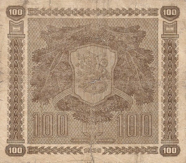(,) Банкнота Финляндия 1939 год 100 марок    UNC