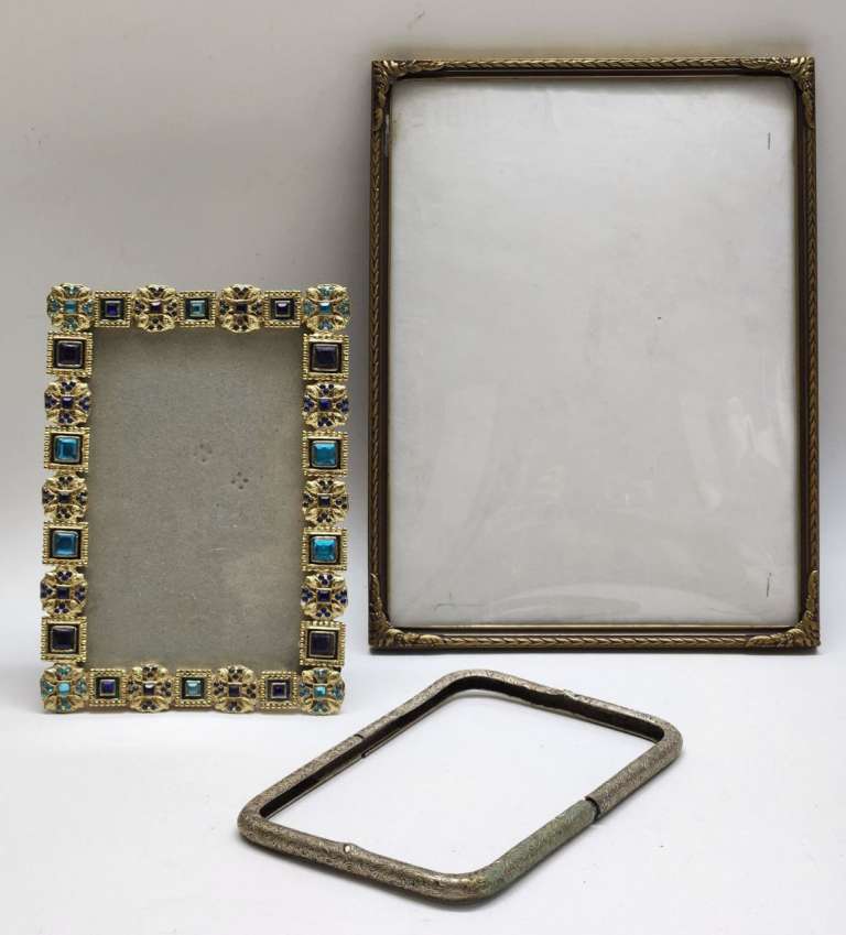 Рамки для фото картин металл 3 штуки золотая с голубыми синими камнями брнзовая и разборная