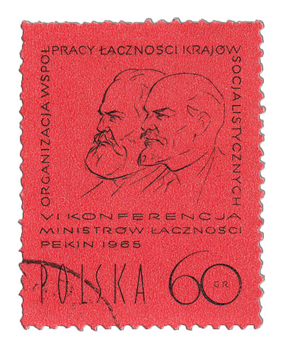 (1965-036) Марка Польша &quot;К. Маркс и В.И. Ленин&quot;   Конференция министров связи III Θ
