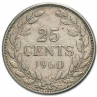 () Монета Либерия 1960 год 25  ""   Биметалл (Серебро - Ниобиум)  UNC