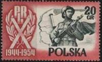 (1954-057) Марка Польша "Солдат"   10 лет Польской Народной Республике №2 II Θ