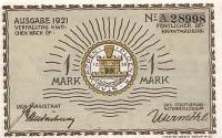 (№1921) Банкнота Германия 1921 год "1 Mark"