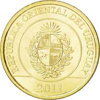 () Монета Уругвай 2011 год 2  ""   Сталь, покрытая Латунью  UNC
