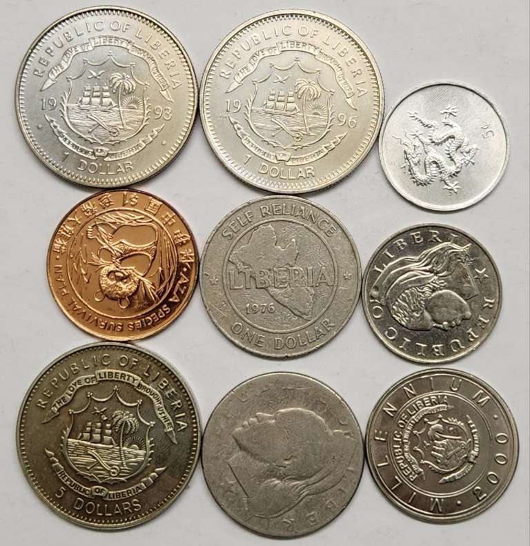Набор монет Либерия 9 штук