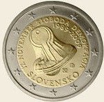 (002) Монета Словакия 2009 год 2 евро "20 лет бархатной революции"  Биметалл  VF