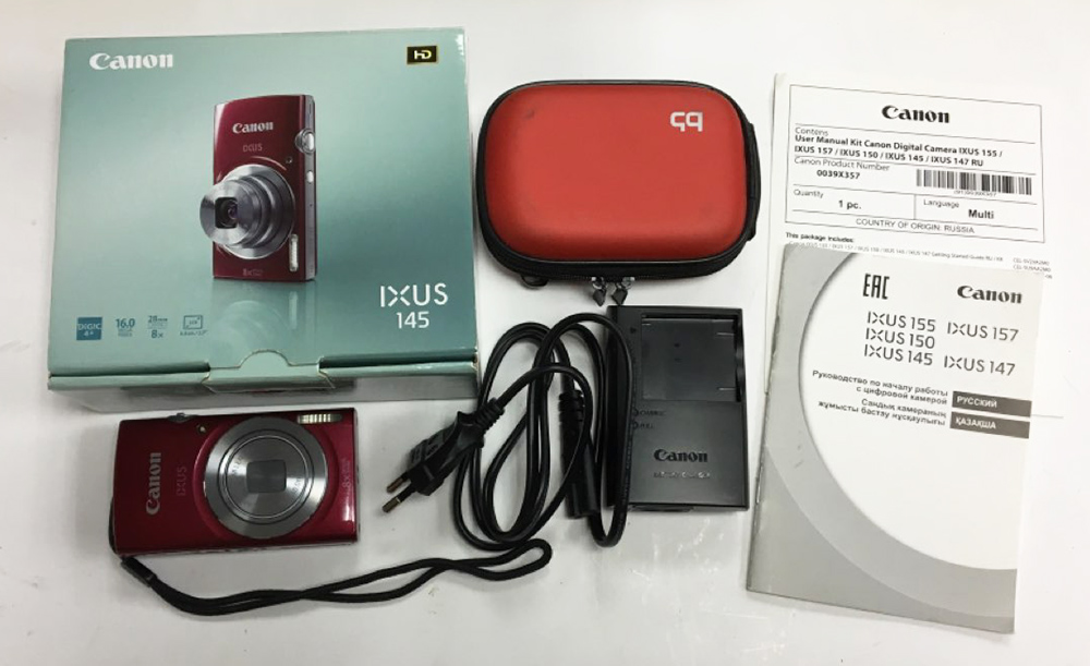 Фотоаппарат цифровой Canon IXUS 145 в чехле, с аккумулятором, коробкой и инструкцией (сост. на фото)