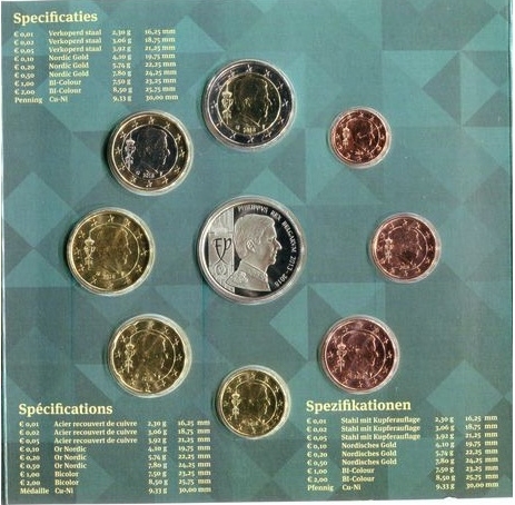 (2018, 8 монет + жетон) Набор монет Бельгия 2018 год &quot;Король Филипп&quot;  Буклет