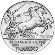 (№1927km11a1) Монета Албания 1927 год 100 Franga Ari (Ахмед Бей Зогу - Король Зог I)