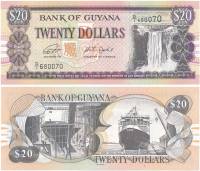 Банкнота Гайана 2018 год 20 долларов Водопад Кайетур   UNC