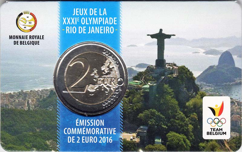 (016) Монета Бельгия 2016 год 2 евро &quot;Олимпийская сборная Бельгии&quot;  Биметалл  Coincard