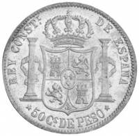 (№1880km150) Монета Филиппины 1880 год 50 Ceacute;ntimos