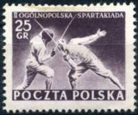(1954-028) Марка Польша "Фехтовальщики" , II O
